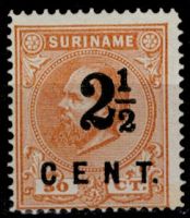 Suriname Frankeerzegel nr.21B POSTFRIS Cert.H.Vleeming