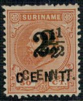 Frankeerzegel Suriname NVPH nr. 21Cf ongebruikt met certificaten Vleeming en NVPH